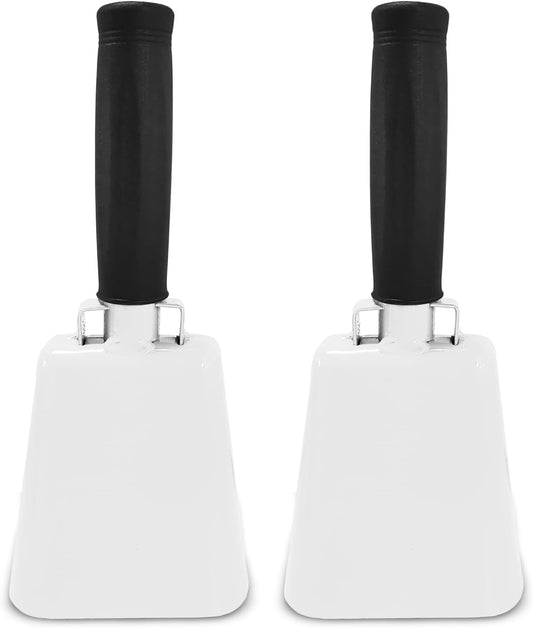Deke Home - 2 Pack 7 Inch Steel Cowbells with Handle, Loud Noise Makers for Football, Sports, Parties, Competitions, School Spirit & Safety, Large Hand Bell for Cheering & Percussion Instrument