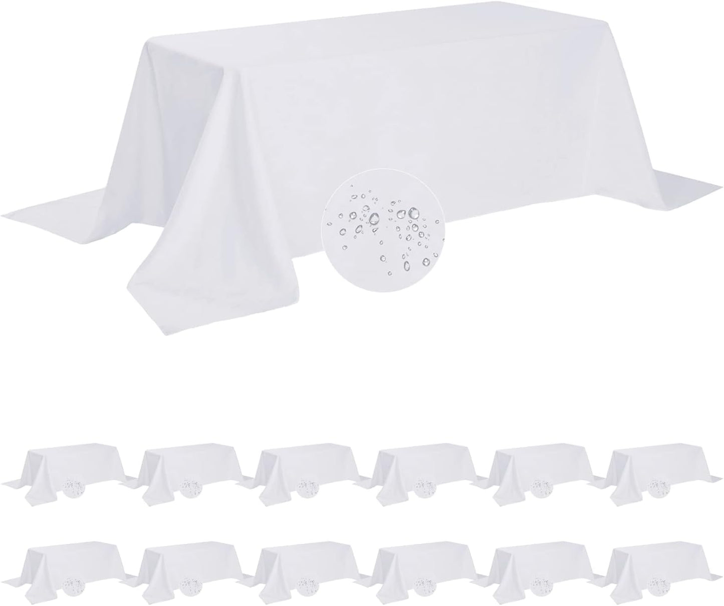 Fokitut 12 Pack Waterproof Rectangle Tablecloth, 90x156 Inch,Stain Resistant and Wrinkle Polyester Table Cloth, Fabric Table Cover for Kitchen Dining, Wedding, Party, Holiday Dinner-White