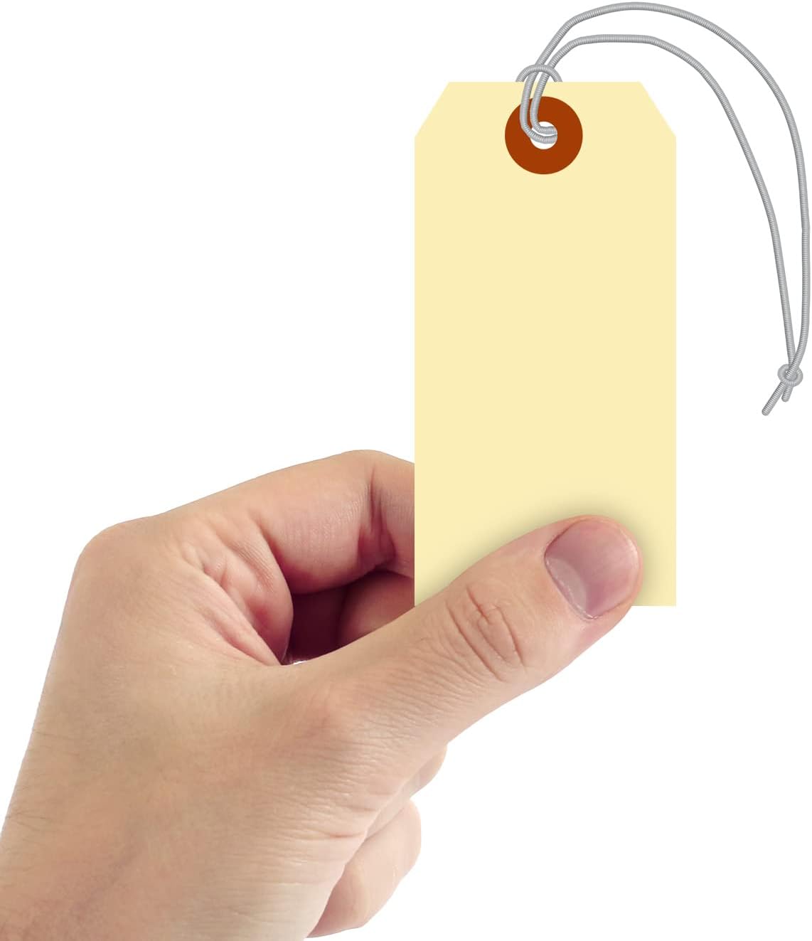 SmartSign Blank Manila Shipping Tags with Elastic Strings - Pack of 250, Size-4, 13pt Thick Pre-Strung Cardstock Tag, 4.25 x 2.125 inch, Paper Hang Tags with Reinforced Fiber Patch, Made in USA