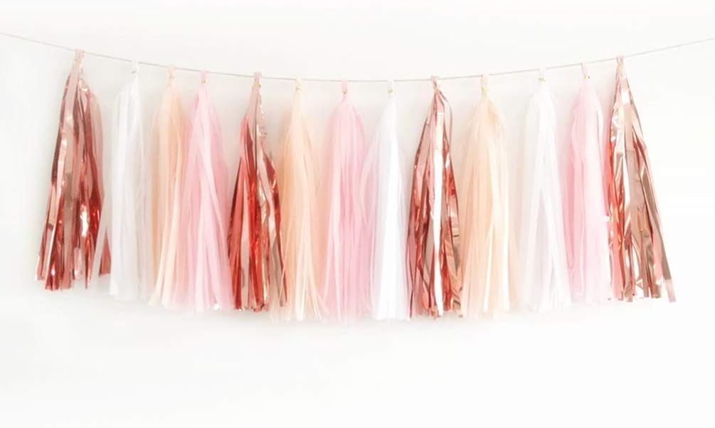 Aimto 20PCS Shiny Tassel Garland Tissue Paper Tassel Banner,Table Decor,Tassels Party Decor Supplies - Rose Gold,Peach Color,Light Pink,White
