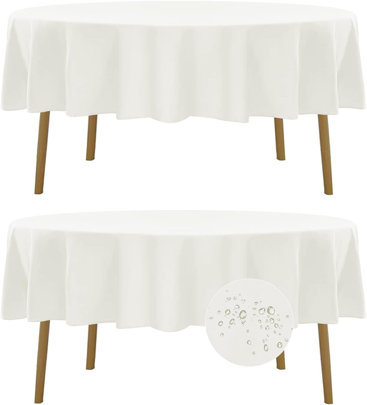 Fokitut 2 Pack Waterproof Round Tablecloth, 70 Inch, Stain Resistant and Wrinkle Polyester Table Cloth, Fabric Table Cover for Kitchen Dining, Wedding, Party, Holiday Dinner-Ivory
