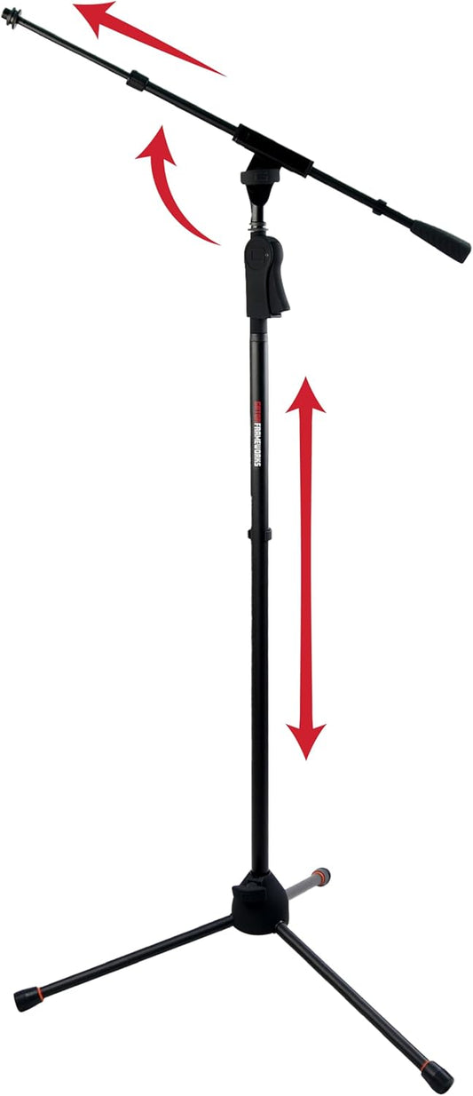 Gator Frameworks Deluxe Tripod Microphone Stand with Clutch Height Adjustment and Telescopic Boom Arm, (GFW-MIC-2120)