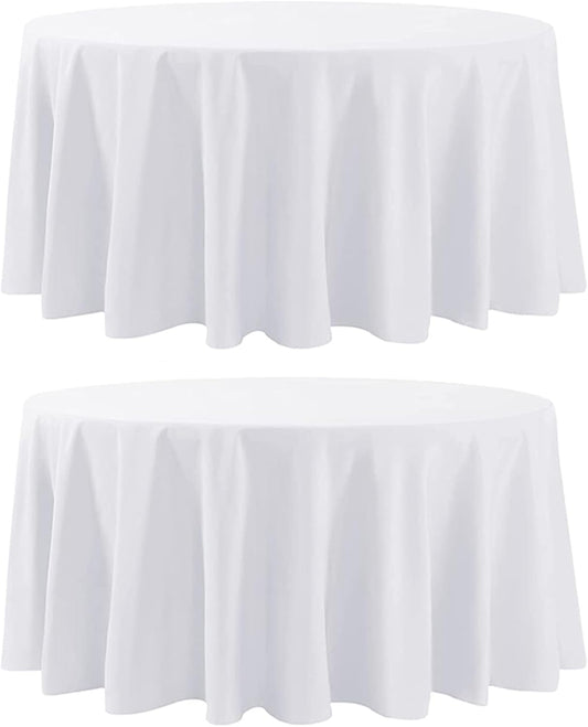 Round Tablecloth 2 Pack 108 Inch White Tablecloths Washable Decorative Linen Polyester Table Clothes Cover for Dining Table Banquets Buffet Parties and Wedding