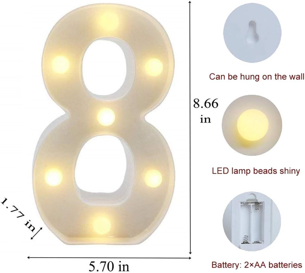 MUMUXI Marquee Light Up Letters | Large Light Up Numbers | Battery Powered and Bright with Every Letter of The Alphabet | for Wedding, Birthday, Party, Celebration, Christmas or Home Decoration (8)