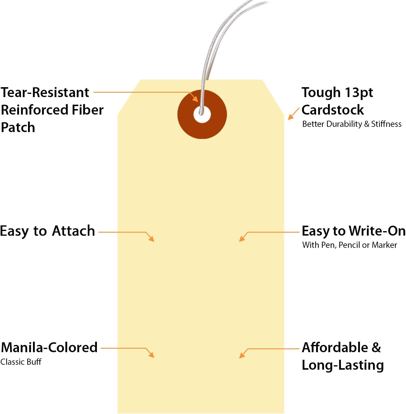 SmartSign Blank Manila Shipping Tags with Elastic Strings - Pack of 250, Size-4, 13pt Thick Pre-Strung Cardstock Tag, 4.25 x 2.125 inch, Paper Hang Tags with Reinforced Fiber Patch, Made in USA