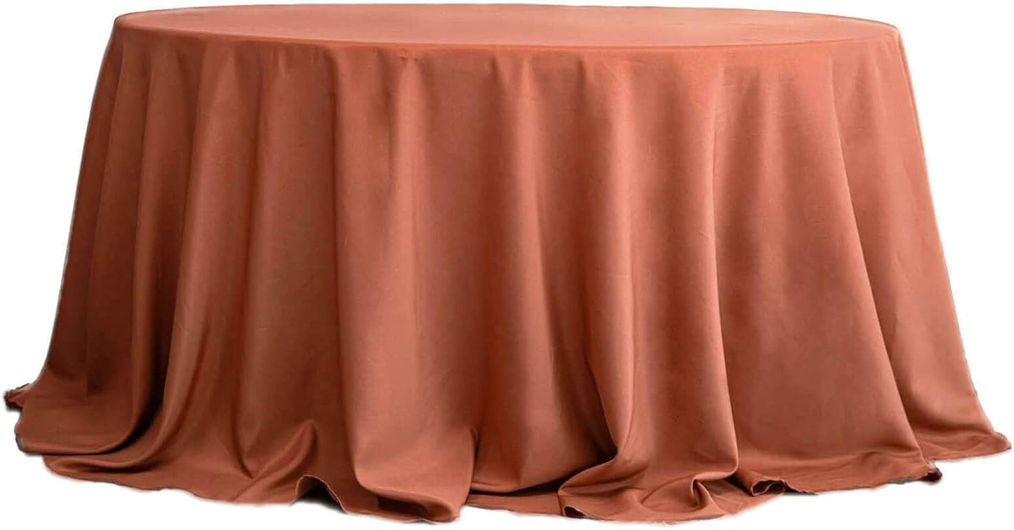 Efavormart Round Tablecloth, 132 Inch Stain & Wrinkle Resistant Washable Table Cloth, Decorative Polyester Fabric Table Cover for Banquet, Wedding, Dining- Terracotta