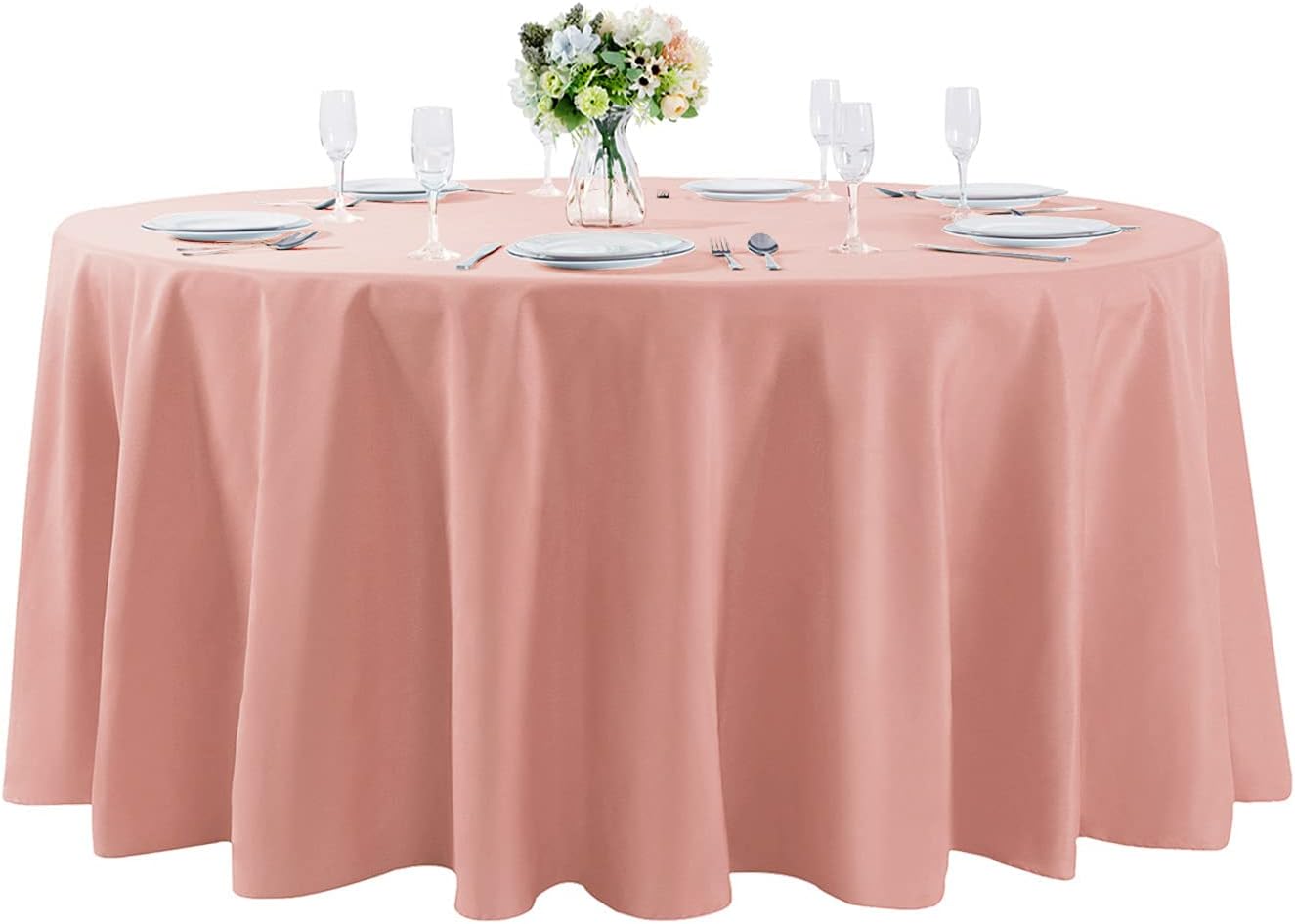132 inch Round Tablecloth Washable Polyester Table Cloth Decorative Table Cover for Wedding Party Dining Banquet（132 inch, Dusty Pink）