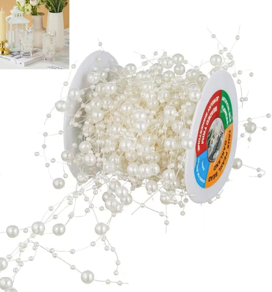 13Feet Pearl String Spool Roll for Floating Candles Faux Pearls Strands Garland for Vase Filler Wedding Centerpiece Christmas Table Decor (Ivory)