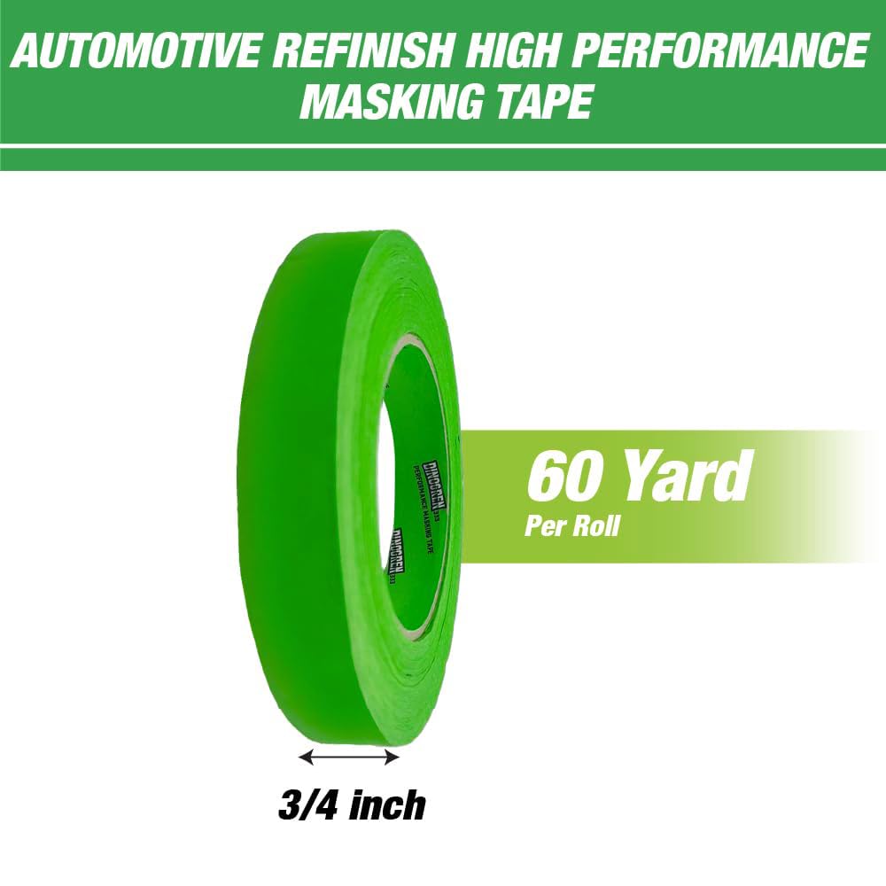DINOGREN High Performance Automotive Masking Tape – 1.5 Inch x 60 Yards (24 Rolls) – Green Tape for Car Paint, Auto Body, Heat & Water Resistant, Clean Removal, Industrial-Grade Multipurpose Adhesive