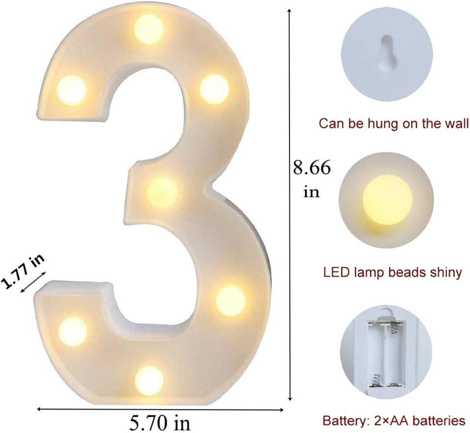 MUMUXI Marquee Light Up Letters | Large Light Up Numbers | Battery Powered and Bright with Every Letter of The Alphabet | for Wedding, Birthday, Party, Celebration, Christmas or Home Decoration (3)
