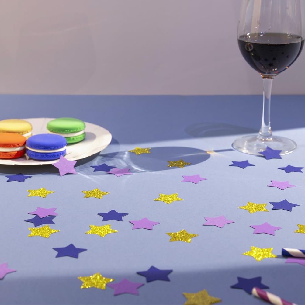 Purple Blue and Gold Star Confetti Table Decoration for Graduation Eid Ramadan Birthday Retirement Party,1.2 inch in Diameter,200 Counts
