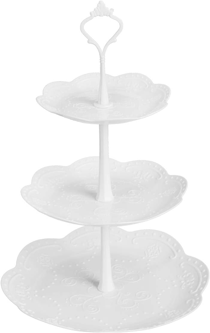 Coitak 3 Tier Cupcake Stand, Plastic Tiered Serving Stand, Dessert Tower Tray for Tea Party, Baby Shower and Wedding (Pure White) (Plastic)