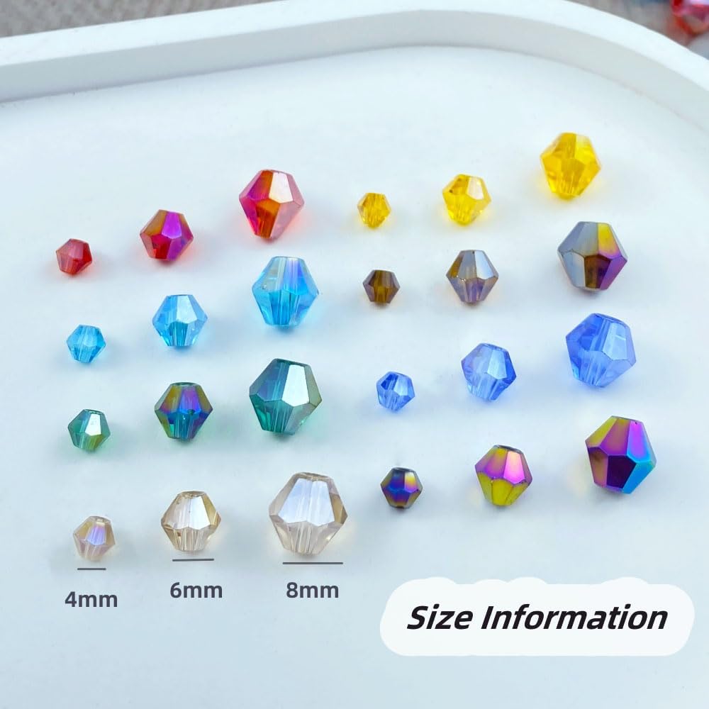 250pcs 6mm Bicone Crystal Glass Beads Loose Spacer Beads Faceted Craft Beads for Jewelry Making DIY Necklace Bracelet Earring Wind Chimes Suncatchers Ornamen(Aquamarine AB)