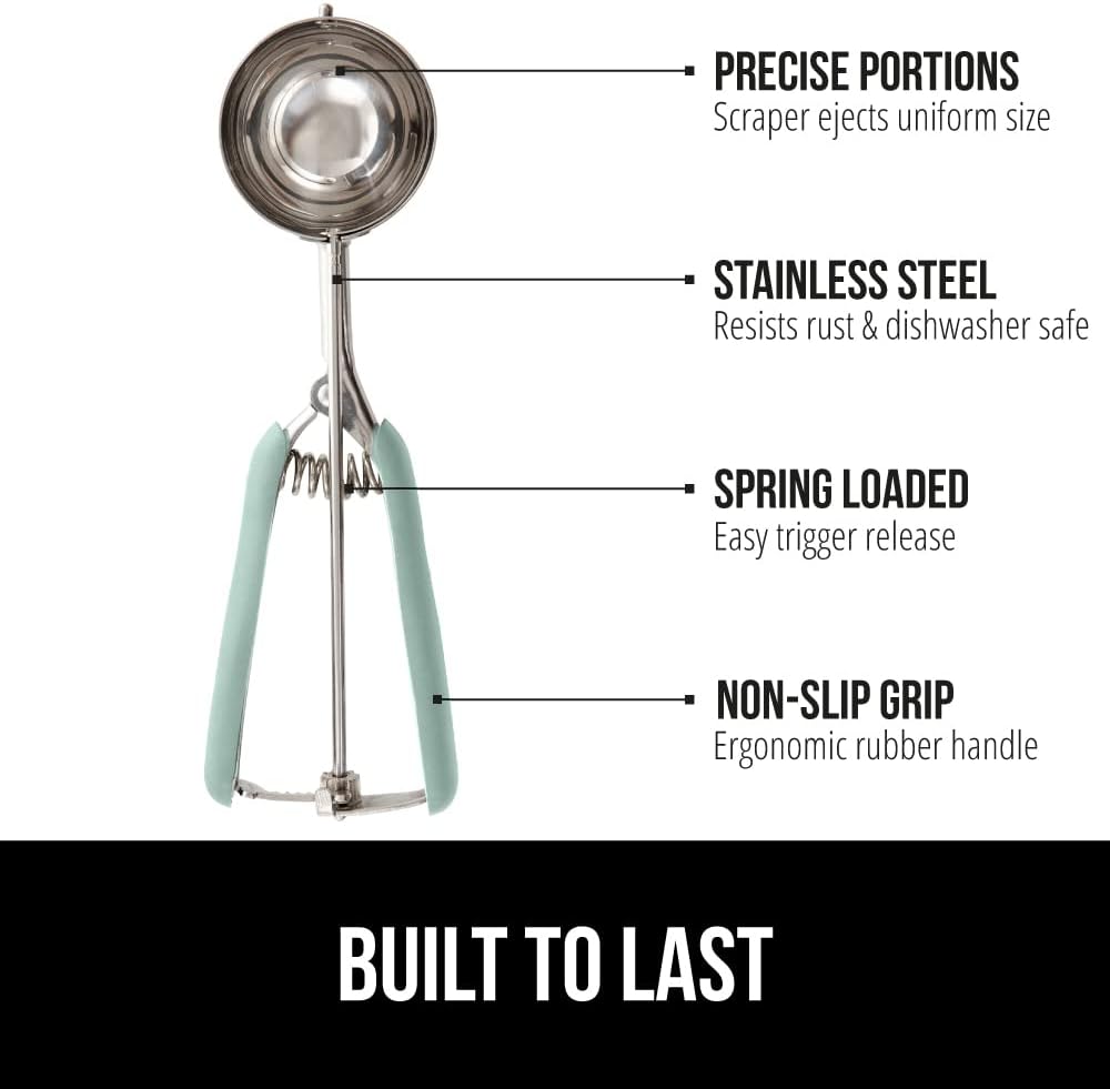 GORILLA GRIP Stainless Steel Cookie Scoop for Baking, 1 TBSP, Multipurpose Melon Baller, Meatball Spring Scoops, Perfect Portion Sizes, Easy Food Release, Scooper Size 60, BPA-Free Kitchen Tool, Mint