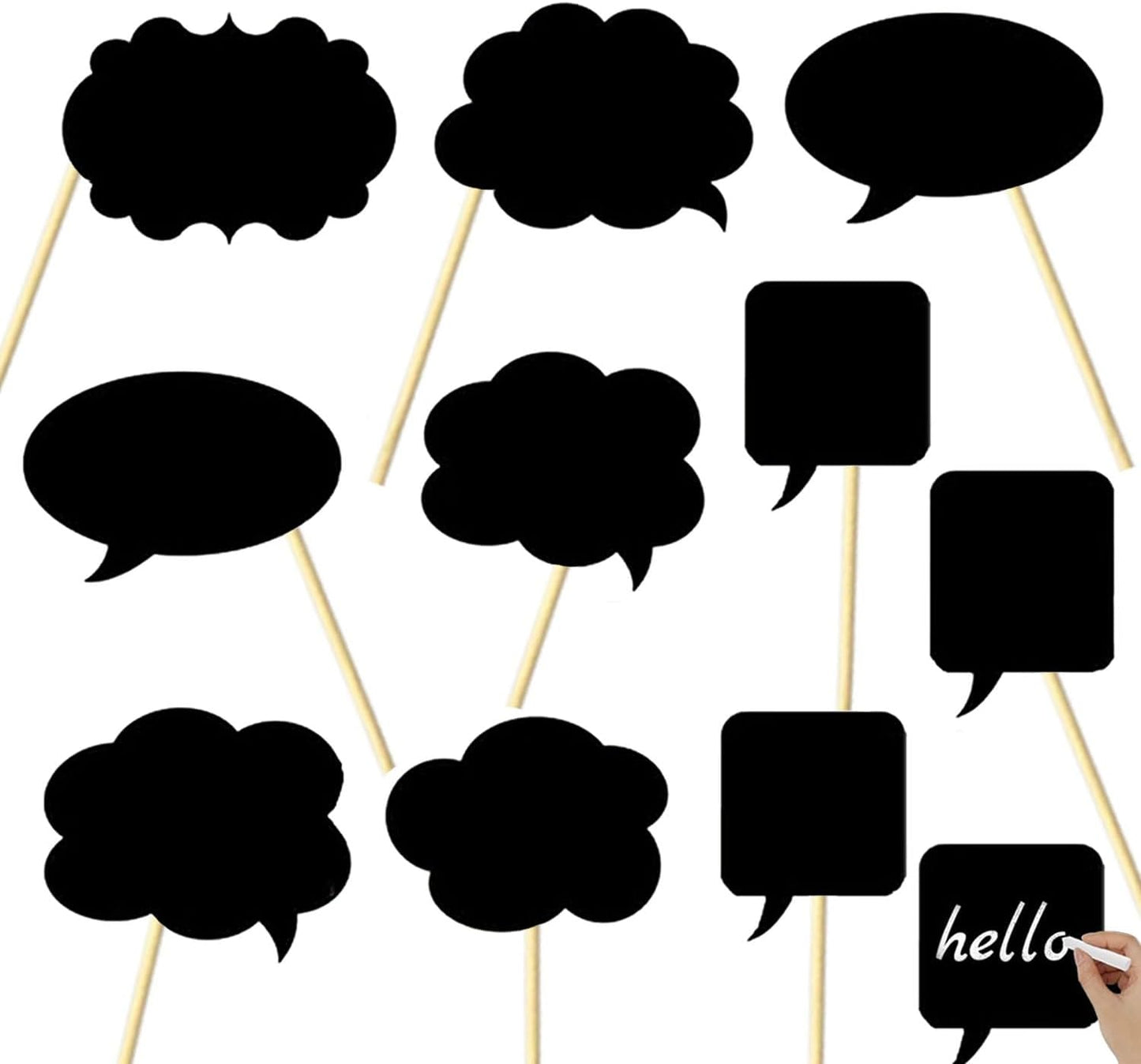10pcs Blank Photo Booth Props - Writable Chalkboard Signs with Chalk & Sticks, for Wedding, Birthday, Baby Shower