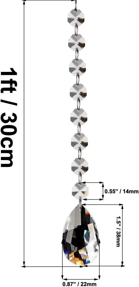 Fushing Teardrop Crystal Strands, 1ft Hanging Crystal Beads Chain Garland, Chandelier Pendants Parts Glass Beads