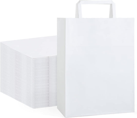GSSUSA Paper Bags with Handles 10"X5"X13" Gift Bags Medium Size 200 Pack Kraft Paper Bag for Retail Grocery, Take Out Bag (White