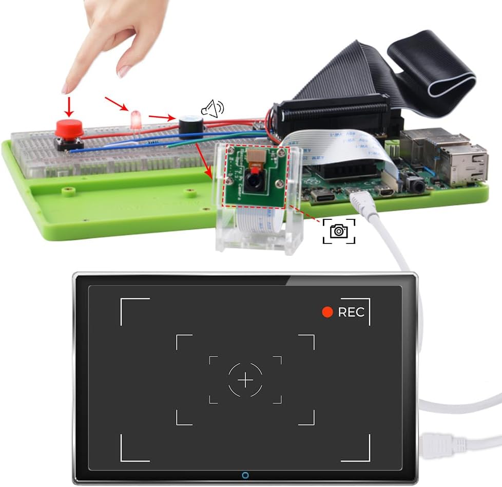 GeeekPi Complete Starter Kit for Raspberry Pi 4B, Python C Java Scratch Code, with 100-Page Tutorial, 16 Projects, 68 Items, ABS Breadboard Holder, Camera Module, Sound Sensor (Pi Board Not Included)