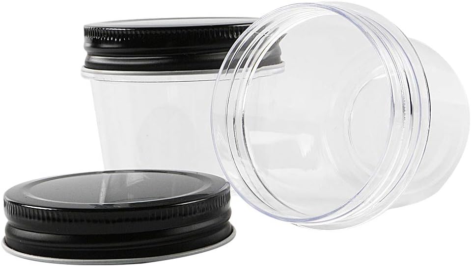 Novelinks 4 oz Clear Plastic Jars with Black Lids – Small Round Reusable Containers for Food, Spices, Crafts, Travel – BPA-Free Storage Jars for Kitchen & Household Organization, 20 Pack