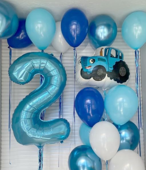 40 Inch Big Pearl Blue Number 2 Balloon Birthday Decoration, Number 2 Helium Balloon 12 20 22 23 24 26 28 32 42 Celebration, Boy Girl Baby Anniversary Party Graduations Supplies Decorations