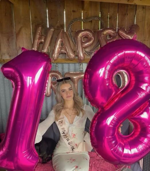 Hot Pink Foil Number 8 Balloon 40 Inch, Helium Mylar Eight Number 8 18 28 38 48 58 80 88 Birthday Balloons, 8th Hot Pink Women Men Wedding Anniversary, Graduations Party Supplies