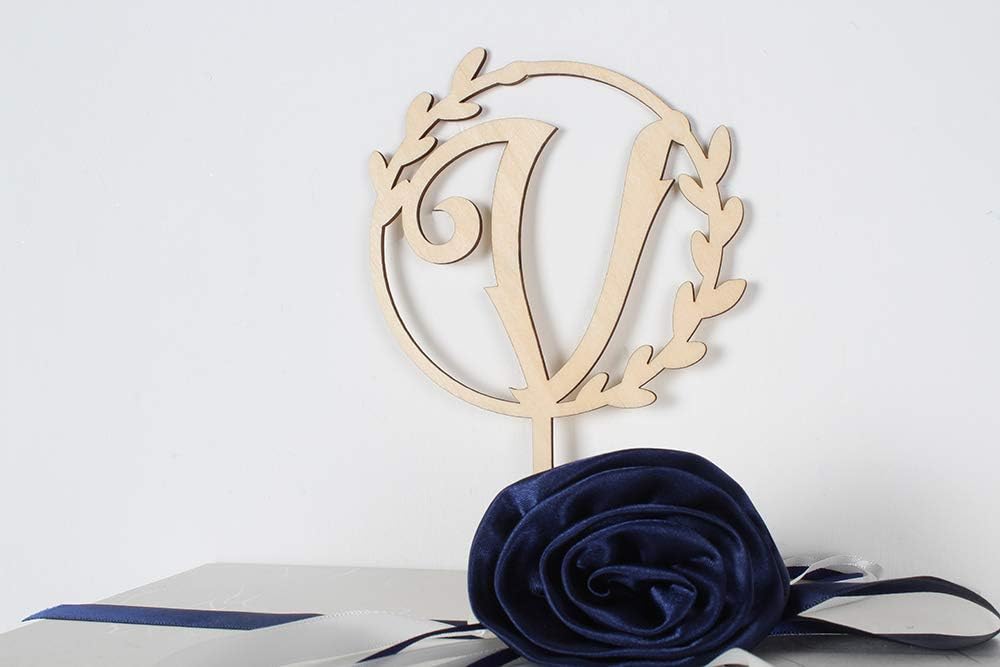 LINGTEER Personalized Inital Letter V Wooden Cake Topper Perfect for Birthday Rustic Wedding Anniversary Party Keepsake Decoration