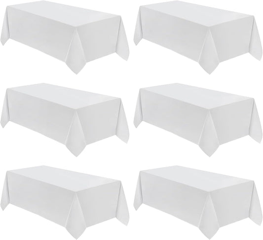 VidaFete Table Cloth 6 Pack 90 * 132inch Rectangle Tablecloth Polyester, Stain Wrinkle Resistant Polyester Dining Table Cover for Kitchen Dinning Party Wedding Rectangular Tabletop Decoration(White)
