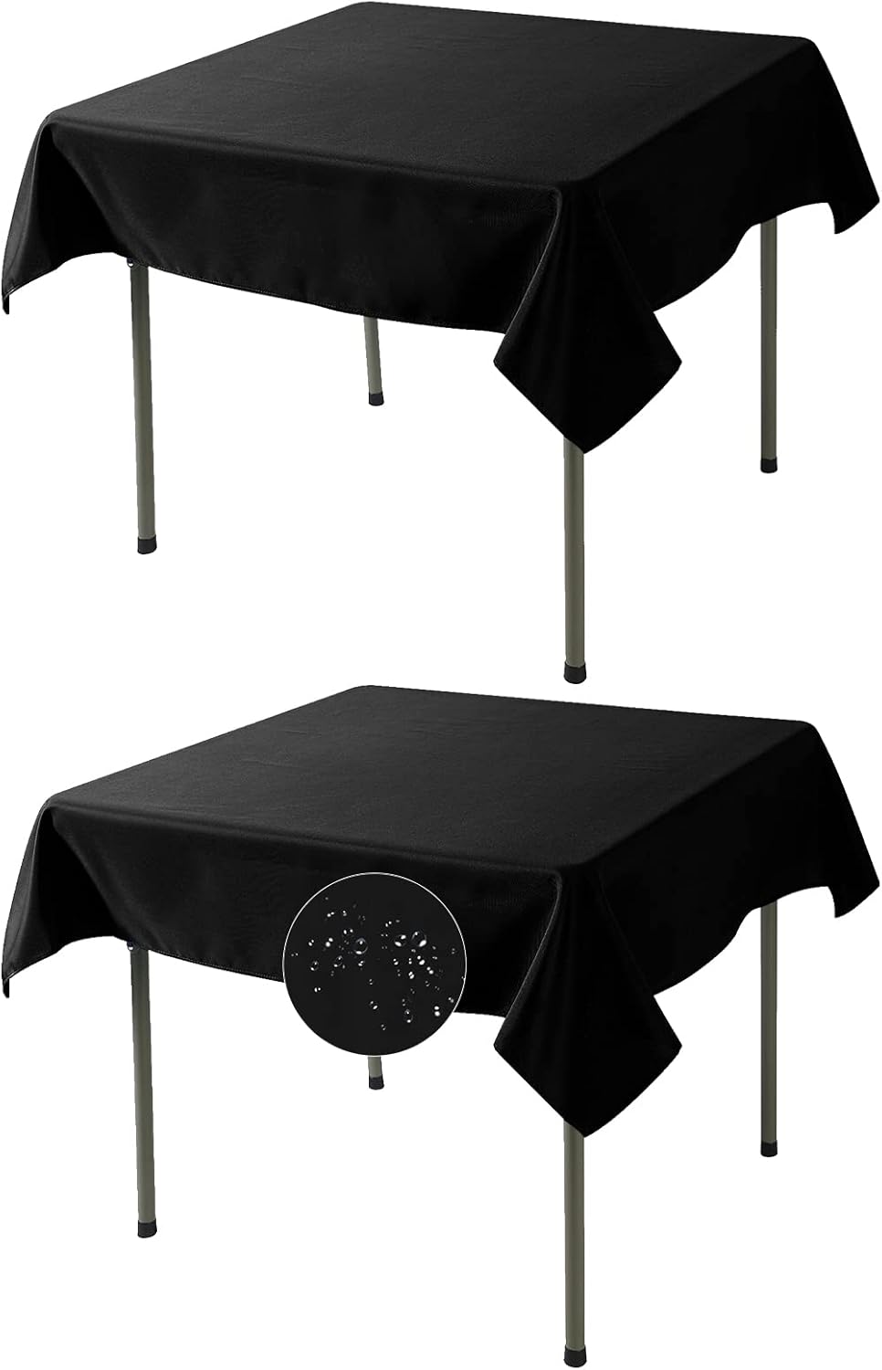 Fokitut 2 Pack Waterproof Square Tablecloth, 52x52 Inch, Stain Resistant and Wrinkle Polyester Table Cloth, Fabric Table Cover for Kitchen Dining, Wedding, Party, Holiday Dinner-Black