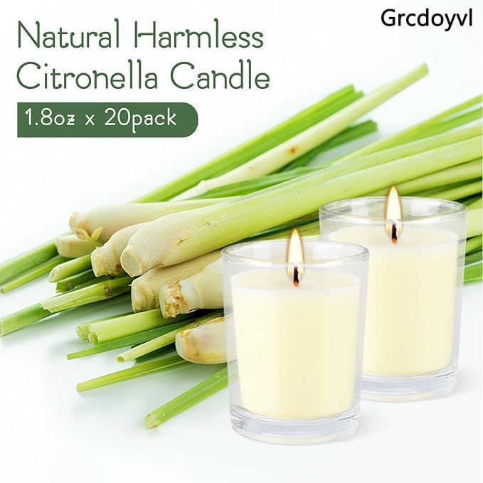 Set of 20 x 2.0 oz Votive Citronella Candles in Glass Cup Decorative Candle Yellow Citronella Tea Lights Indoor Outdoor Patio Scented Candles Bulk…