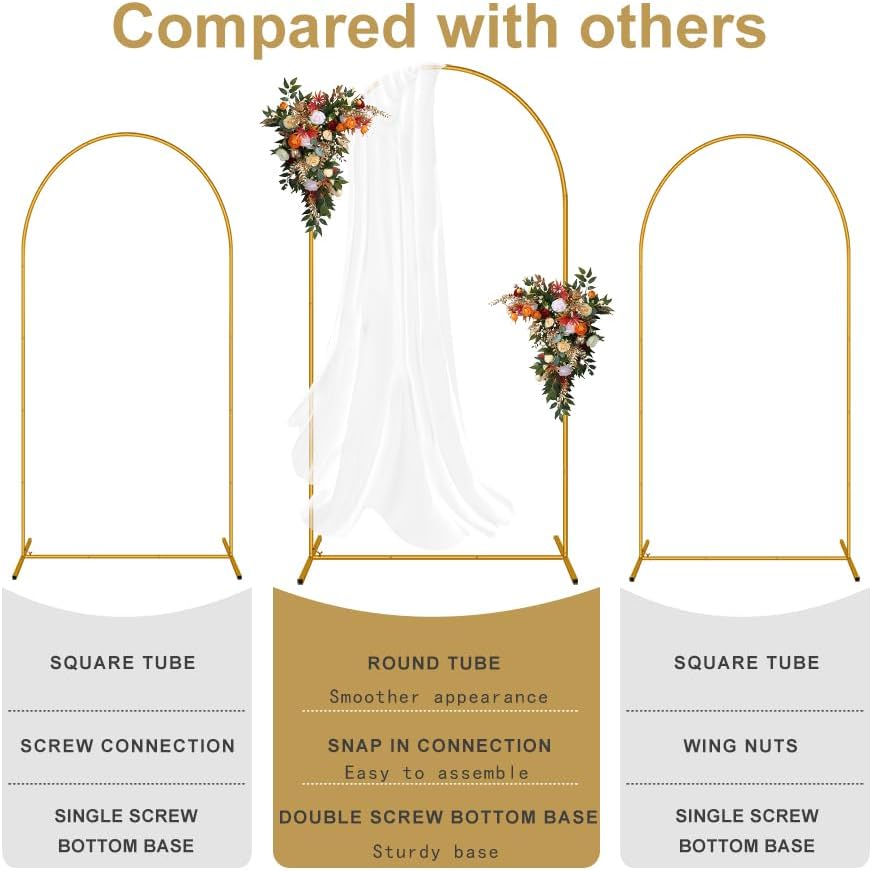 3 Pack Arch Backdrop Stand (7.2FT/6.6FT/6FT), Easy Assembly Backdrop Arch, Gold Wedding Arch Stand, Balloon Arch Stand for Photo Backdrop