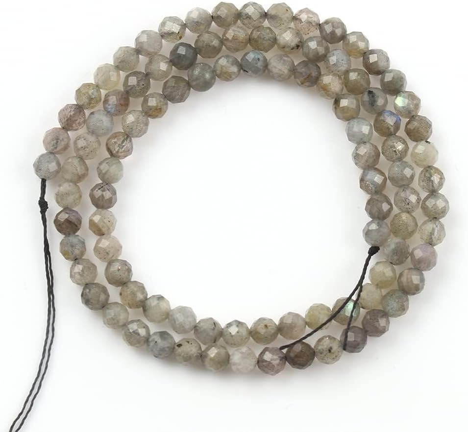 Song Xi 90pcs 4mm Natural Gray Labradorite Gemstone Beads Faceted Round Loose Stone Beads for Jewelry Making