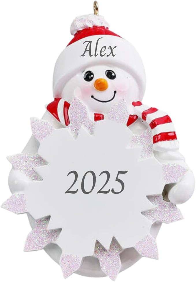 2025 Snowman Kids Personalized Christmas Ornament – Custom Resin Ornament with Child’s Name – Cute Holiday Keepsake for Boys & Girls – Xmas Tree Decoration Gift for Children (Snowflake Snowman)