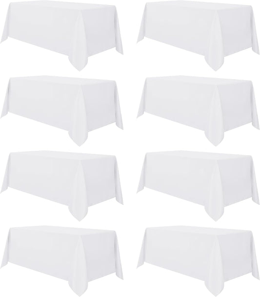 sancua 8 Pack White Tablecloth 90 x 132 Inch - Rectangle Table Cloth for 6 Feet Tables Stain and Wrinkle Resistant Washable Polyester Table Cover for Dining Wedding Banquet Party Buffet Restaurant