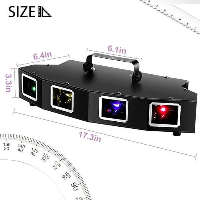 U`King DJ Laser Lights, 4 Beam Effect Party Lights Sound Activated DJ RGBY LED Projector Party Light by DMX Control for Dancing Birthday Bar Pub Stage Lighting