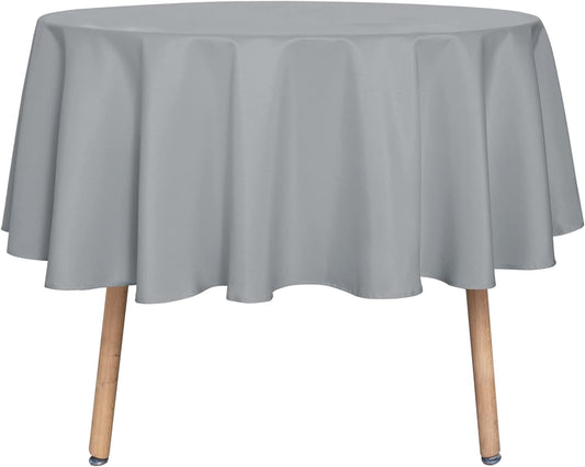 sancua Round Tablecloth - 48 Inch - Water Resistant Spill Proof Washable Polyester Table Cloth Decorative Fabric Table Cover for Dining Tables, Buffet Parties and Camping, Silver Grey