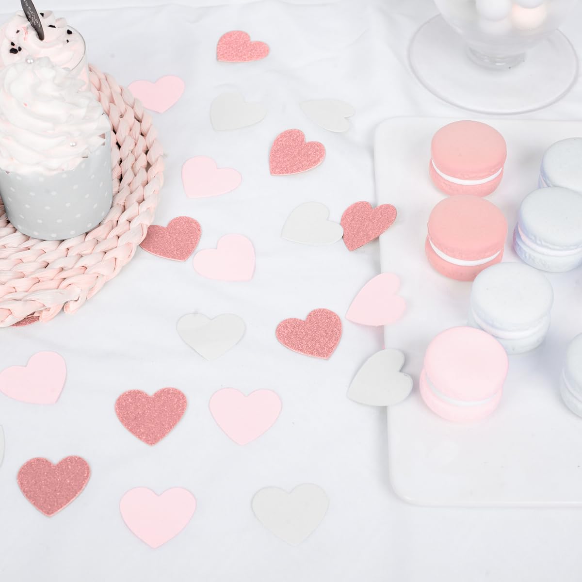Rose-Gold Pink White Party Decorations – 300Pcs Paper Heart Confetti Birthday Decorations Valentines Day Decorations Baby Girl Shower Women Bridal Wedding Engagement Bachelorette HongTongTong