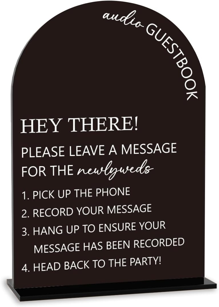 Audio Guest Book Sign, Wedding Engagement Bridal Shower Decor for Ceremony Party Reception Table Desk Decor Acrylic Sign (Black)