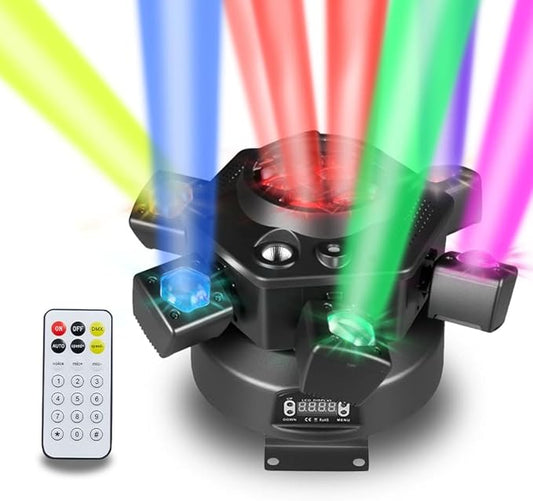 6-Arm Moving Head Light,150W Stage Lights, RGBW 4-in-1 Professional DJ Lighting with Strobe & Bee-Eye Effect, DMX512,Sound-Activated,Remote Control, 540° Rotation for Disco, Party, Club,Bar(Gen I)