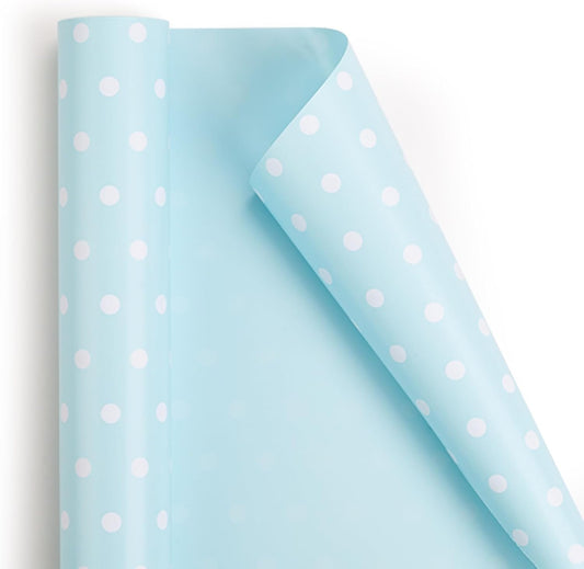 Flyhill Blue Wrapping Paper,Reversible Gift Wrap Paper with Polka Dot Design for Christmas,Birthday, Wedding,Baby Shower,All Holidays(17 Inch X 32.8 Feet)