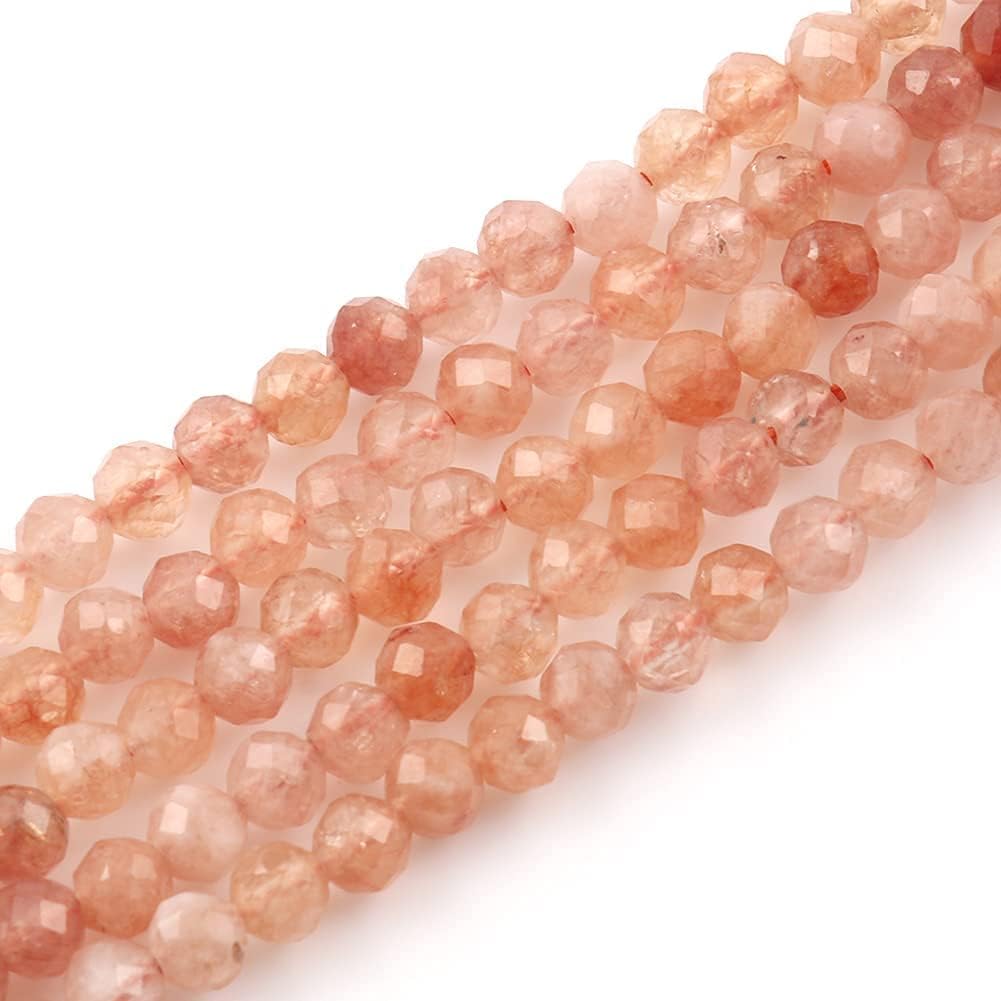 Song Xi 90pcs 4mm Natural Sunstone Gemstone Beads Faceted Round Loose Stone Beads for Jewelry Making