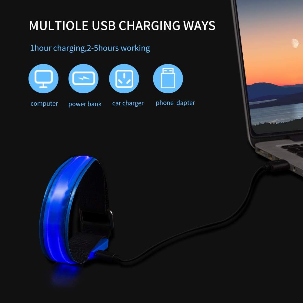 Rechargeable LED Armband for Running(2 Pack), Light Up LED Armband, High Visibility Reflective Running Gear for Night Safety, Running Lights for Running Walking Cycling