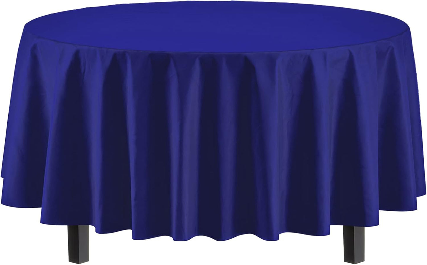 Party Solids Pack Of 12 Premium Plastic Tablecloth 84 Inch Round Table Cover - Navy Blue