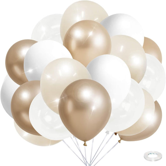 Champagne Gold and Ivory White Balloons Engagement Party Decorations- 34Pcs 12in Metallic Champagne Gold, White, Ivory, Clear Latex Baloons for Bridal Showers Wedding Birthday Party Supplies