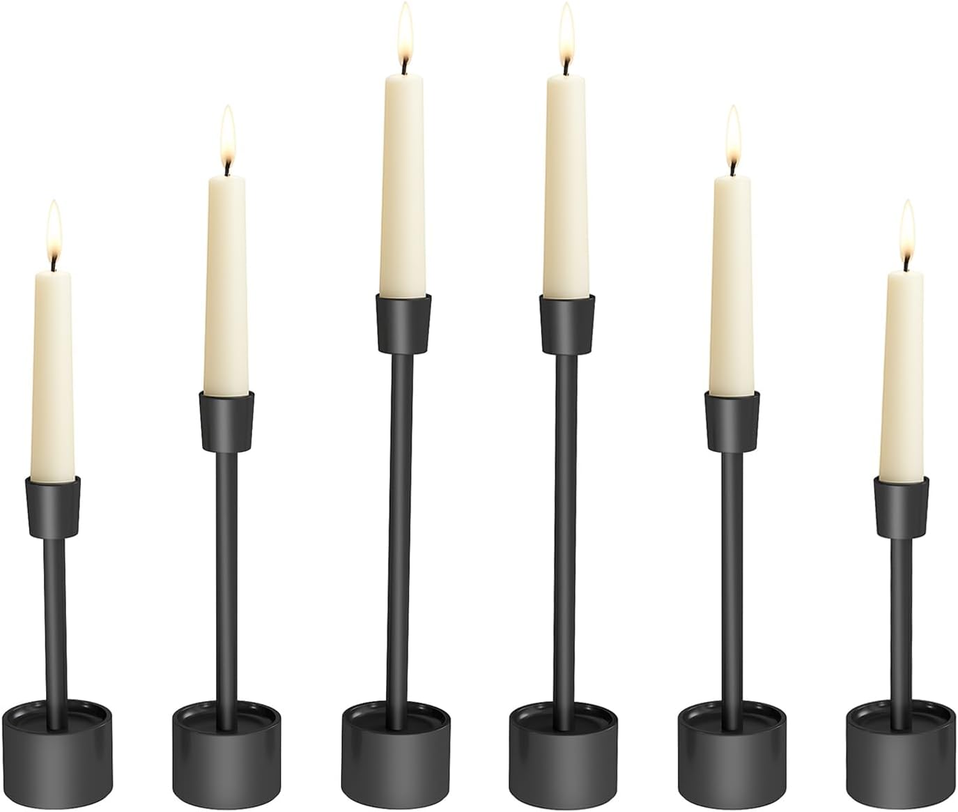 YUMORE Stainless Steel Black Candle Holders Candlestick 6 Packs Tall Taper Pillar Stable Base Stand Holders for Dining Table Wedding Centerpiece Decorations