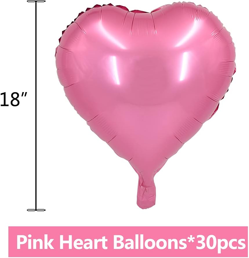 BEISHIDA 30 pcs18inch Pink Heart Shape Foil Mylar Balloons for birthday party decorations, Wedding decorations, engagement party, celebration, holiday, show, party activities.
