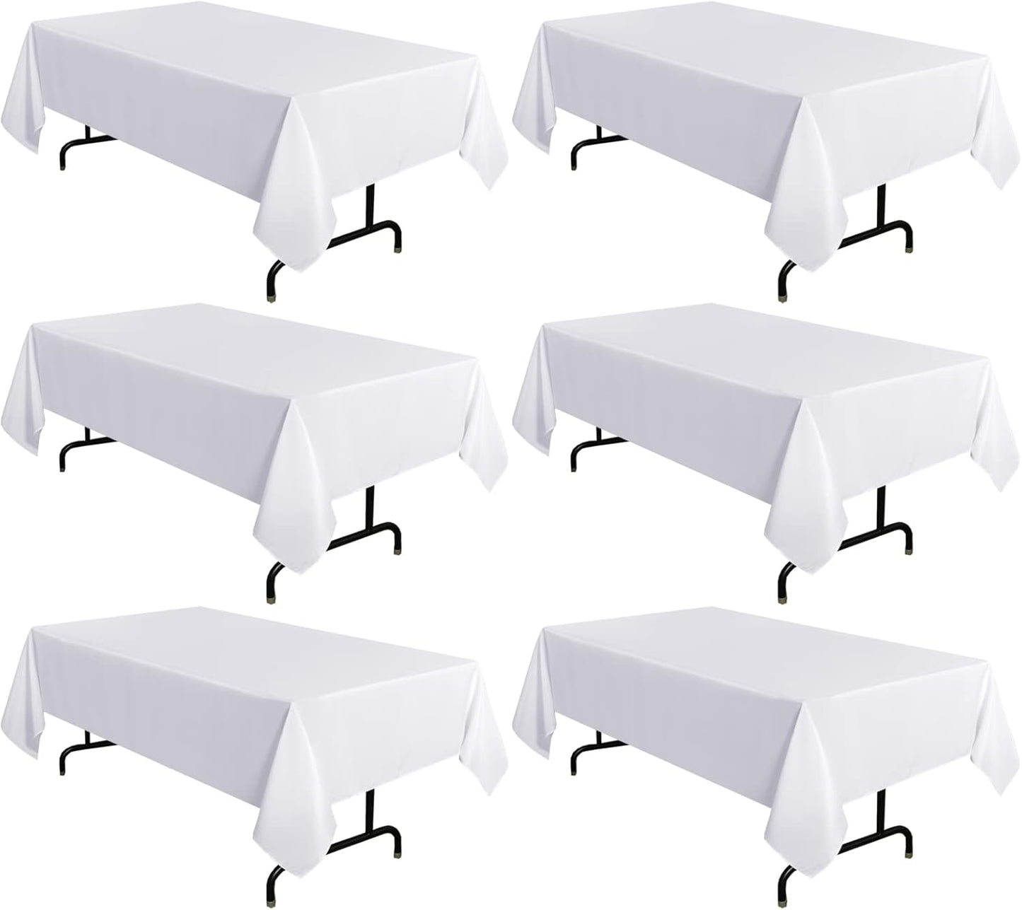 sancua 6 Pack White Tablecloth 60 x 102 Inch, Rectangle Table Cloth for 6 Feet Tables - Stain and Wrinkle Resistant Washable Polyester Table Cover for Dining Tables, Buffet Parties and Camping