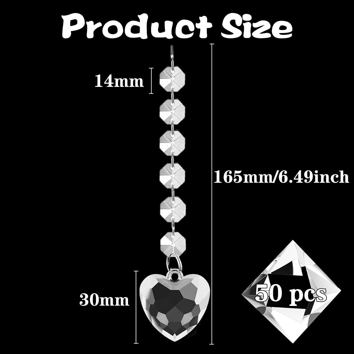 50 Pack Hanging Crystals - Clear Acrylic Prisms Pendant Ornaments for Christmas Tree, Centerpieces, Chandelier, Window & Home Decor, Ideal for Weddings, Parties Decorations (Heart)