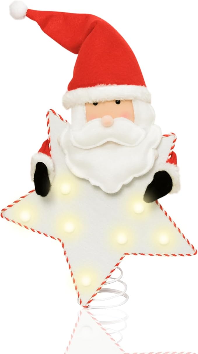 Santa Claus Christmas Tree Topper -Santa Claus Christmas Decorations, Holiday Xmas Decorations Funny Home Decor with Battery Operated Tree Ornaments w/10 LED Lights(Battery not Included)