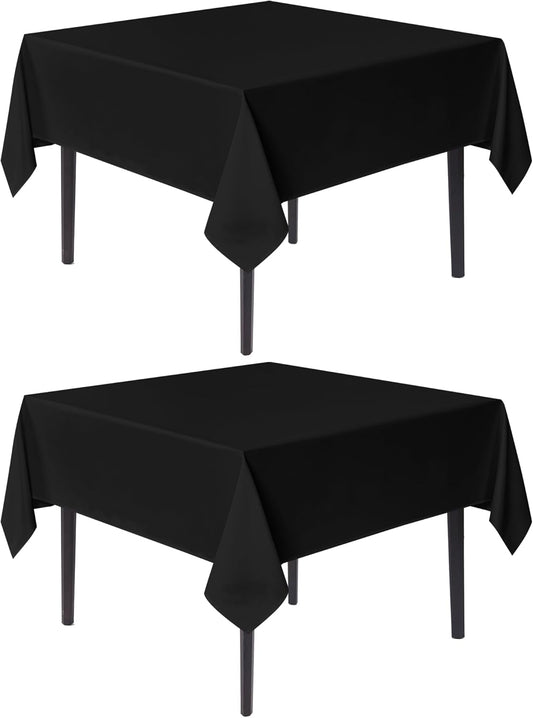 sancua Black Square Tablecloths 60x60 Inch, 2 Pack - Fabric Table Cloth for Square or Round Tables, Washable Polyester Table Cover for Dinner, Holiday Party, Decorative Display Tables