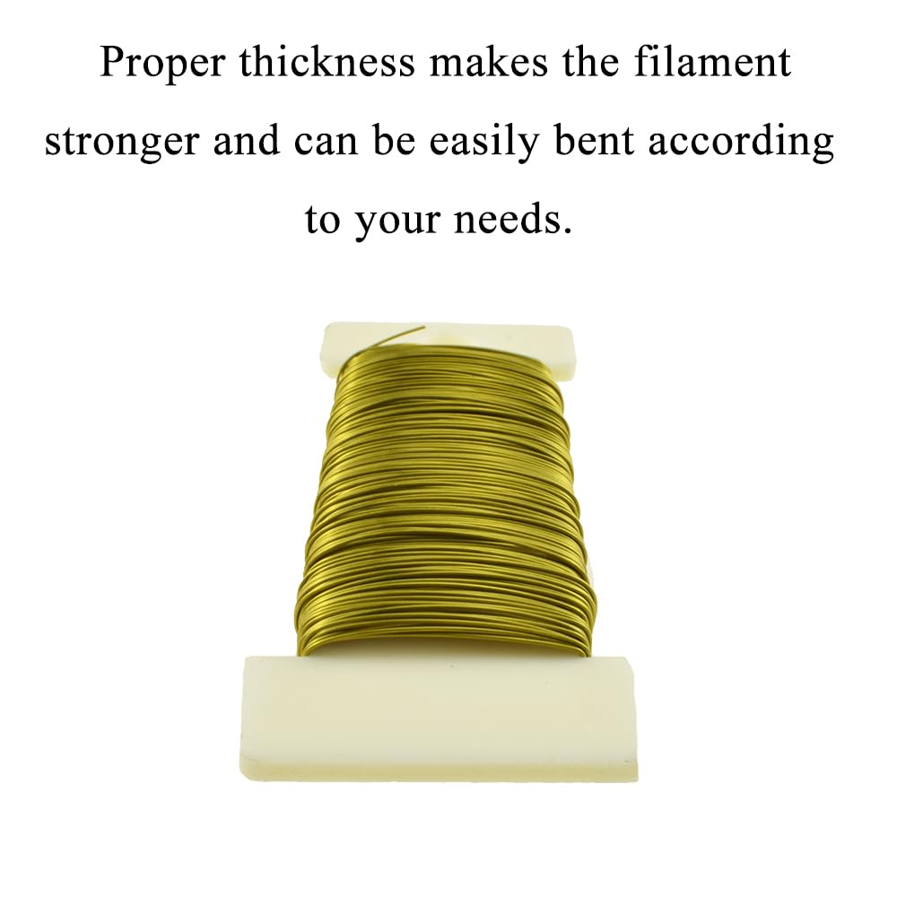 HAHIYO 26Gauge Golden Metal Floral Wire - 1 Roll, 38 Yards (115 Feet) - Flexible Paddle Wire for Craft, Christmas Wreath, Flower Arrangement, Bouquet Wrapping, Wedding, DIY